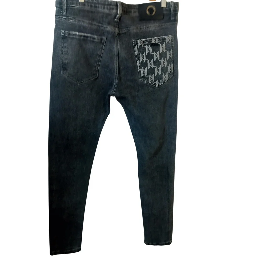 Fendi Roma Mens‎ Distressed Slim Fit Jeans Faded Black Monogram Pocket Italy